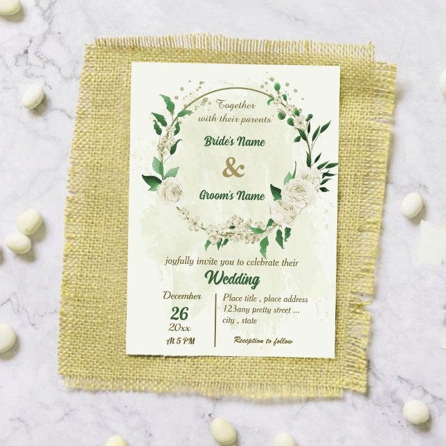 Vitblommor i Elfenbenskusten i bröllop Inbjudningar (Skapare uppladdad)