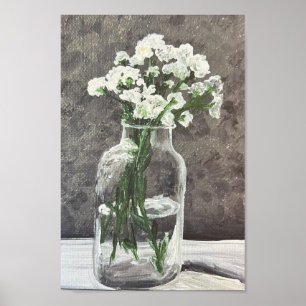 Vitblommor i klart vas poster
