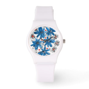 Vitblommor och blåvitblommor armbandsur