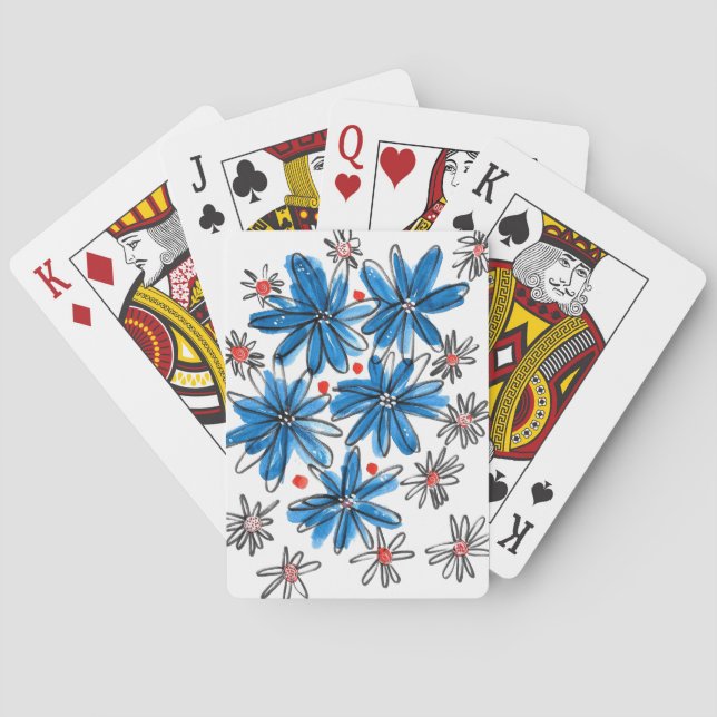 Vitblommor och blåvitblommor casinokort (Baksidan)