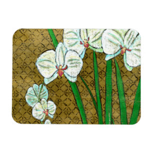 Vitblommor och gröna Stems på den bruna gränsen Magnet