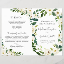 Vitblommor och grönt Bröllopsprogram