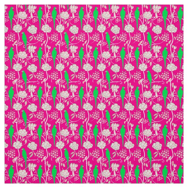 VITBLOMMOR OCH GRÖNTAR PÅ ROSA TYG (Prov)