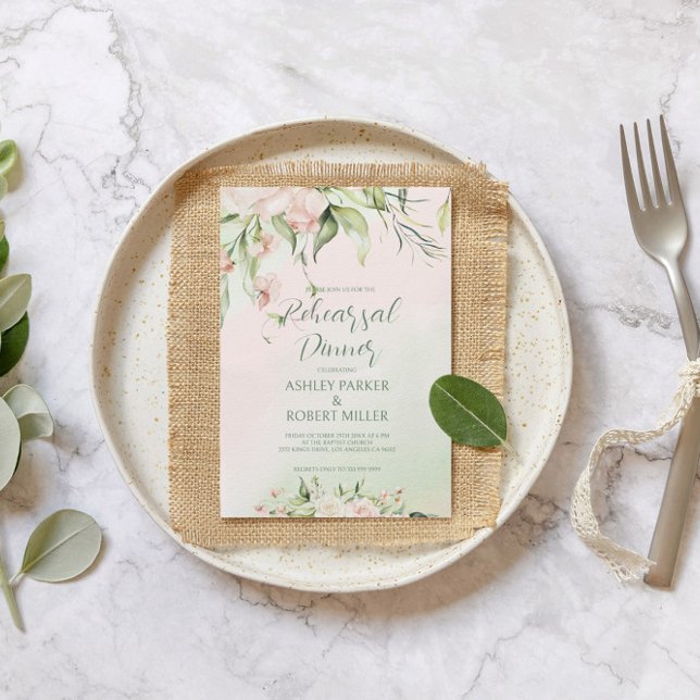 Vitblommor och rosa Rehearsal Dinner Inbjudan (Skapare uppladdad)