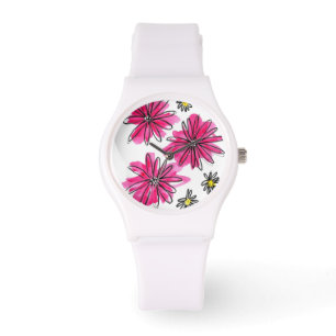 Vitblommor och viskblommor med Rosa Armbandsur