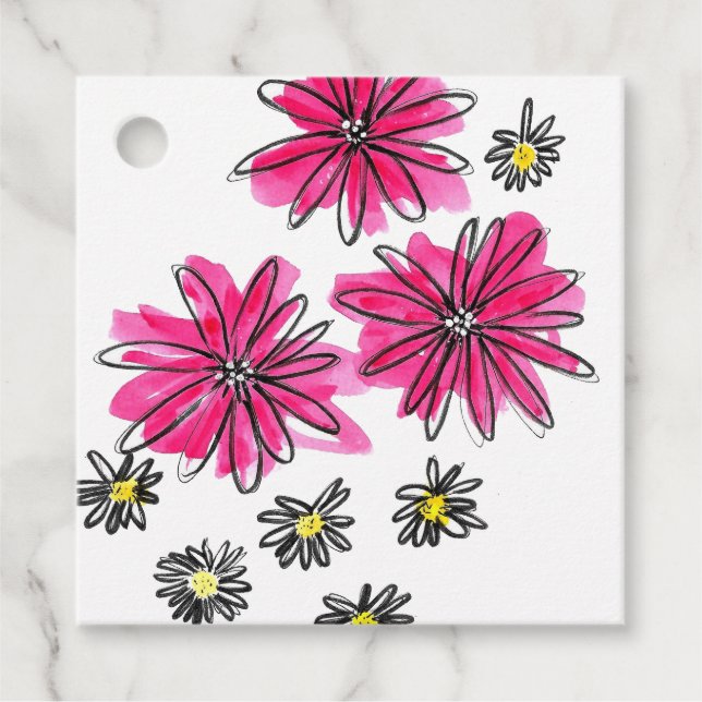 Vitblommor och viskblommor med Rosa Gåvor Etiketter (Framsida)