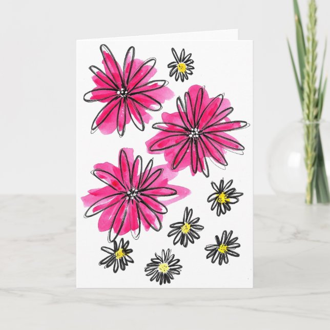 Vitblommor och viskblommor med Rosa Kort (Framsida)