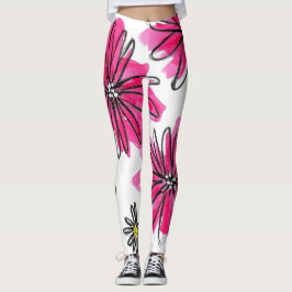 Vitblommor och viskblommor med Rosa Leggings