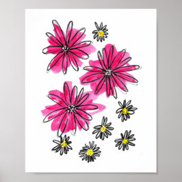 Vitblommor och viskblommor med Rosa Poster