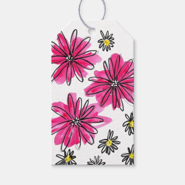 Vitblommor och viskblommor med Rosa Presentetikett (Framsidan)