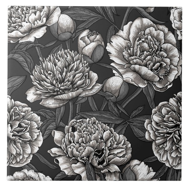 Vitblommor på mörk grått kakelplatta (Framsidan)