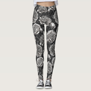 Vitblommor på mörk grått leggings