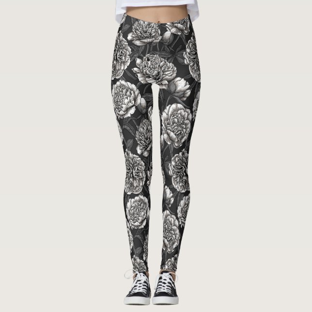 Vitblommor på mörk grått leggings (Framsida)