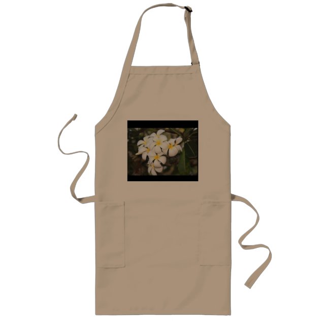 Vitblommor, Plumeria, på Apron Långt Förkläde (Framsidan)