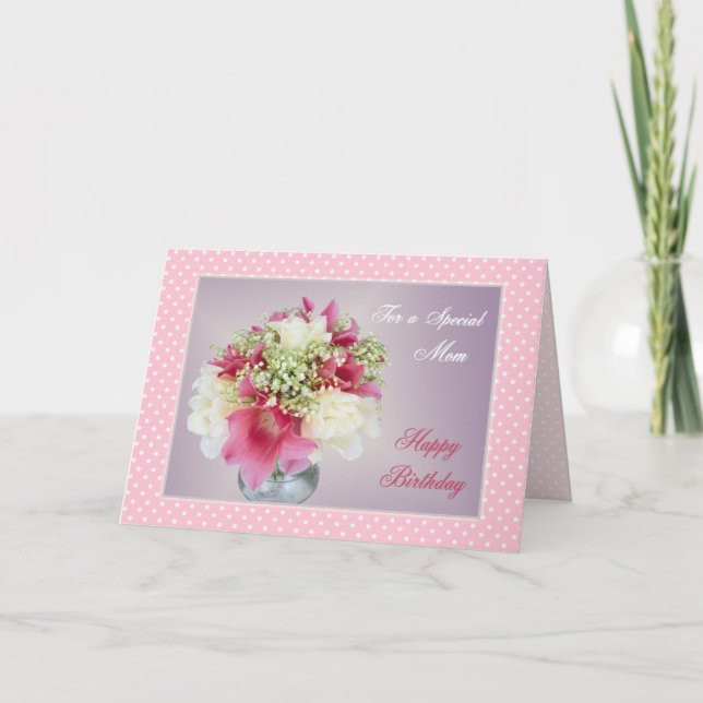 Vitblommor rosa Mamma Birthday Kort (Framsida)