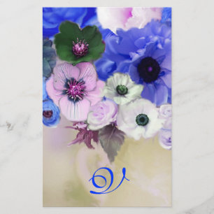 VITBLUE RO OCH ANEMONFLÖDEN MONOGRAM BREVPAPPER