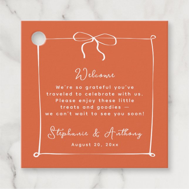 Vitbög, italiensk solnedgång med vit Bröllop Gåvor Etiketter (Framsida)