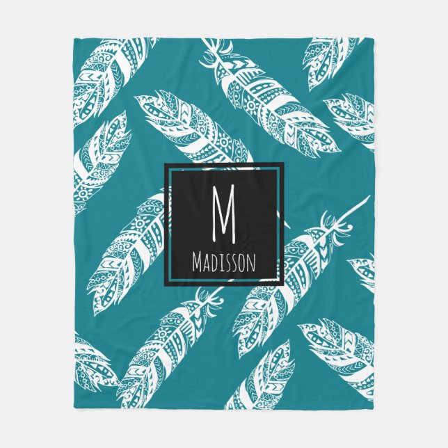 Vitboho Tribal Feathers - Personlig Fleecefilt (Framsidan)