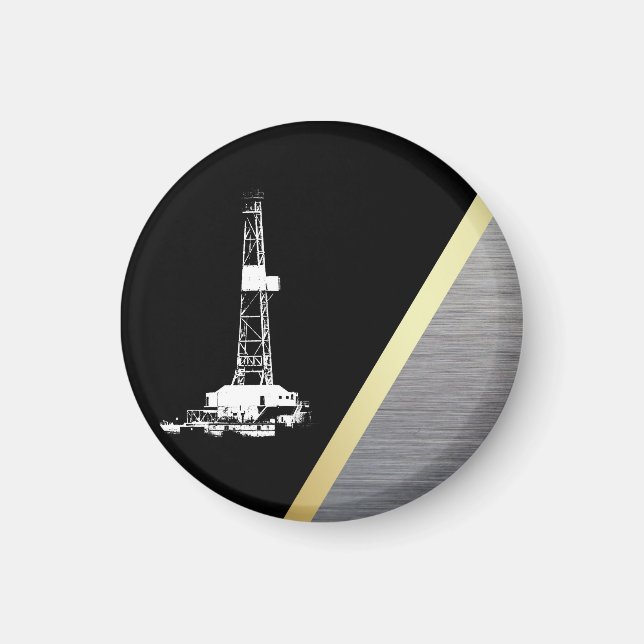 Vitborrning Rig Silhouette på Black och Metall Magnet (Framsidan)