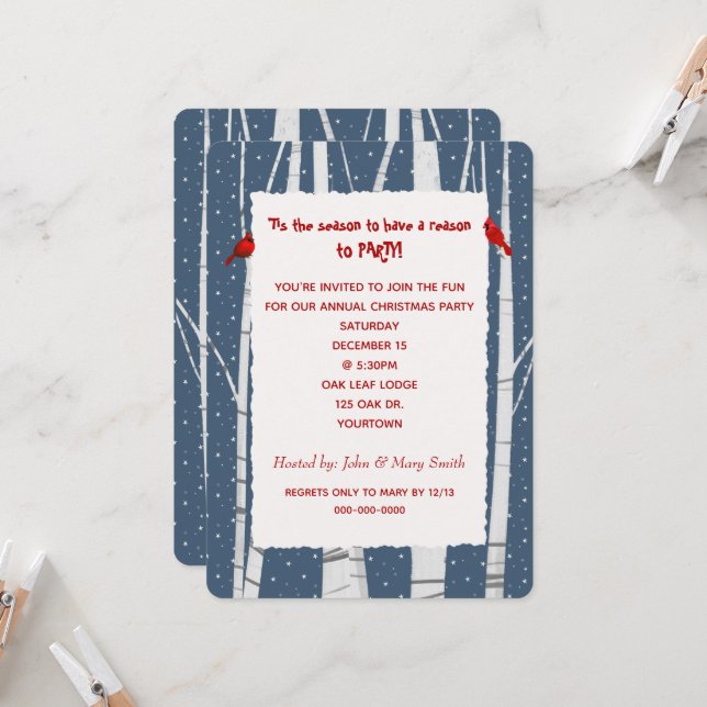 Vitbrosme och Snöflingor julkardinal Inbjudningar (Fram/Back In Situ)