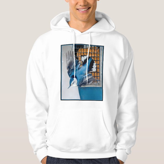 Vitbröstad nötväcka i snö - Originalfoto Hoodie (Framsida)