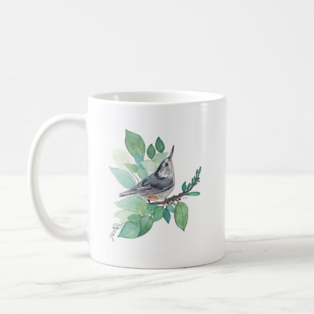 Vitbröstad nuthatch Bird Art Coffee Mugg (Vänster)