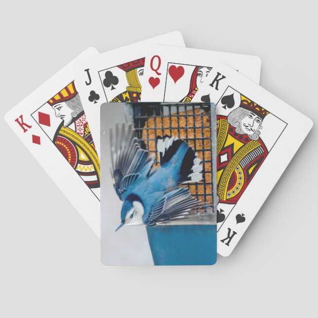 Vitbröstad nuthatch i Snö - Originalfoto Casinokort (Baksidan)