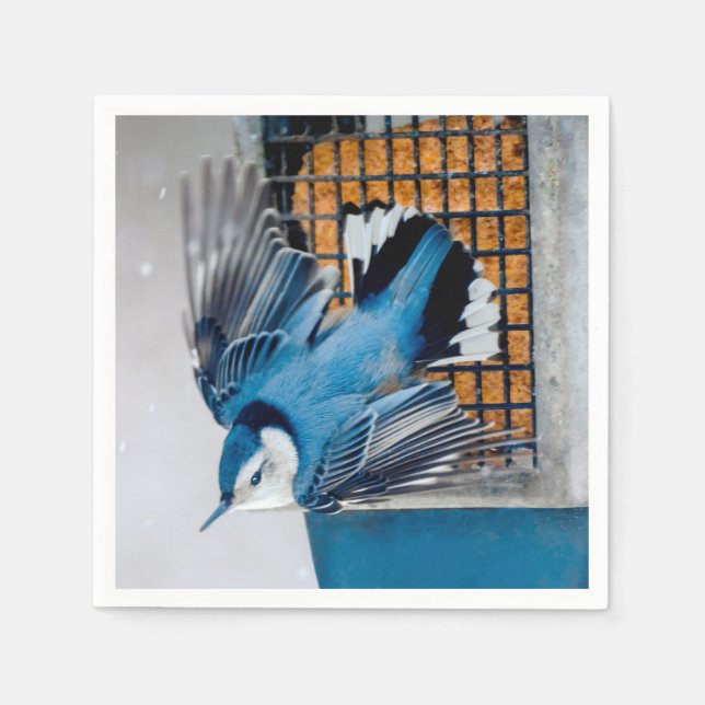 Vitbröstad nuthatch i Snö - Originalfoto Pappersservett (Framsidan)