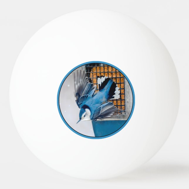 Vitbröstad nuthatch i Snö - Originalfoto Pingisboll (Framsidan)