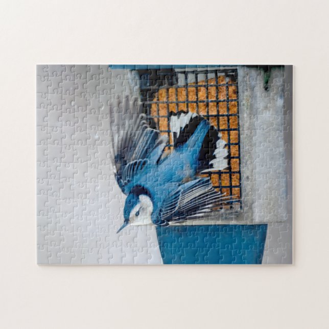 Vitbröstad nuthatch i Snö - Originalfoto Pussel (Horisontell)
