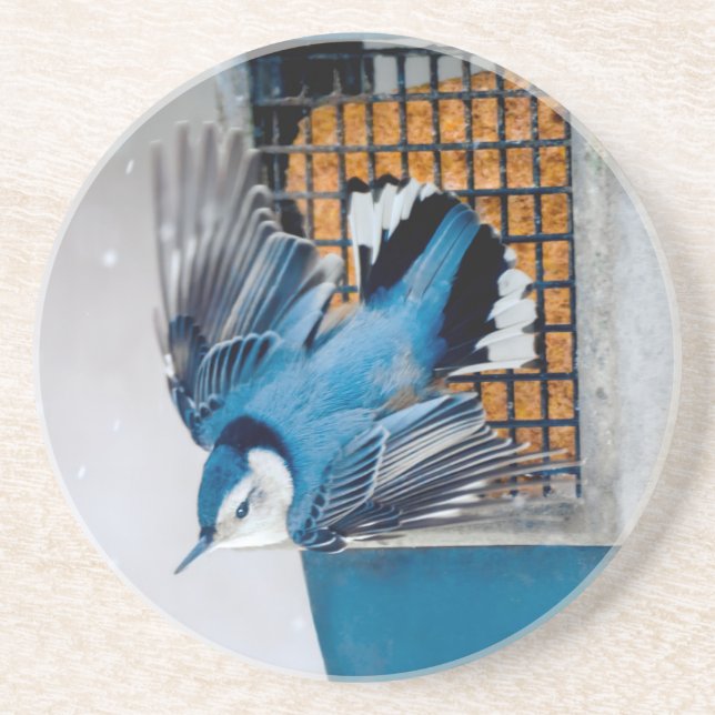 Vitbröstad nuthatch i Snö - Originalfoto Underlägg (Framsidan)