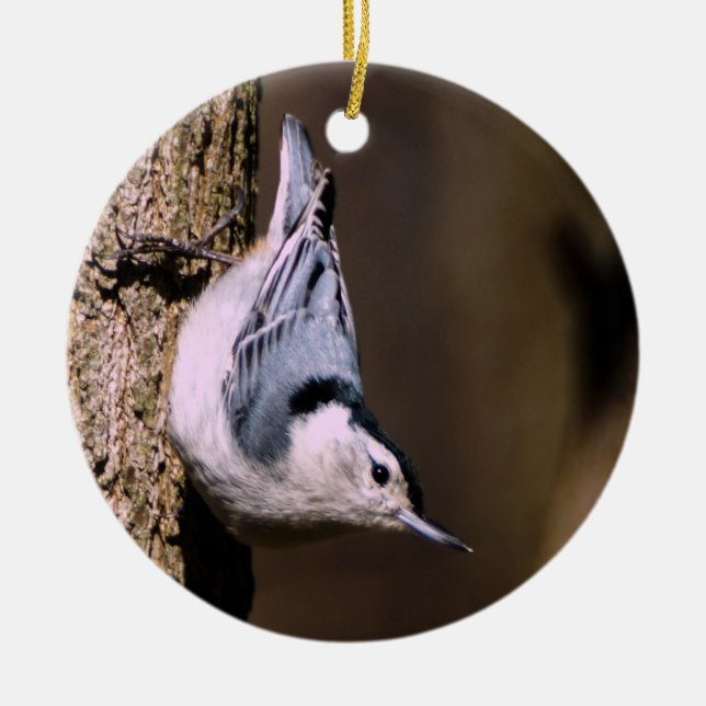 Vitbröstad nuthatch-julprydnad julgransprydnad keramik (Framsidan)