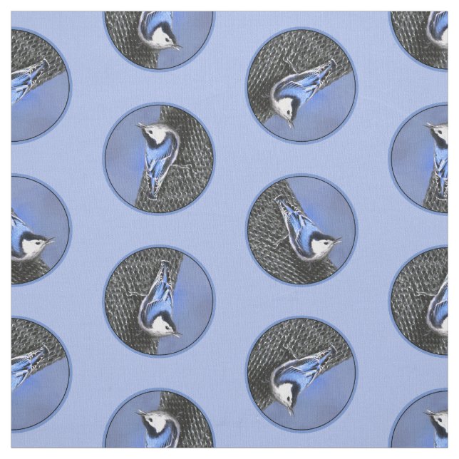 Vitbröstad nuthatch-målning Original Bird Ar Tyg (Provkarta)