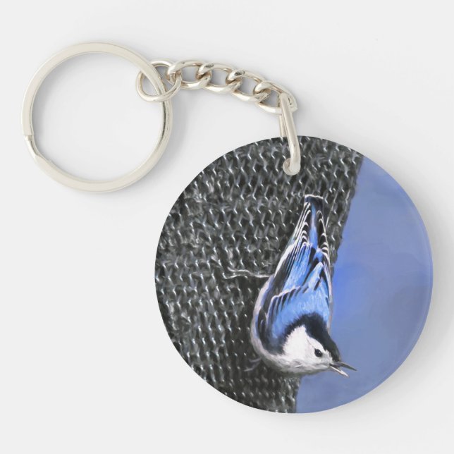Vitbröstad nuthatch-målning Original Bird Art (Framsidan)