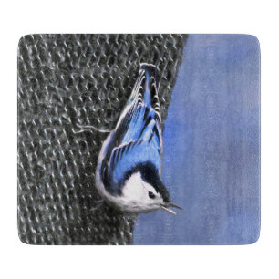 Vitbröstad nuthatch-målning Original Bird Art