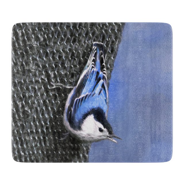 Vitbröstad nuthatch-målning Original Bird Art (Framsidan)