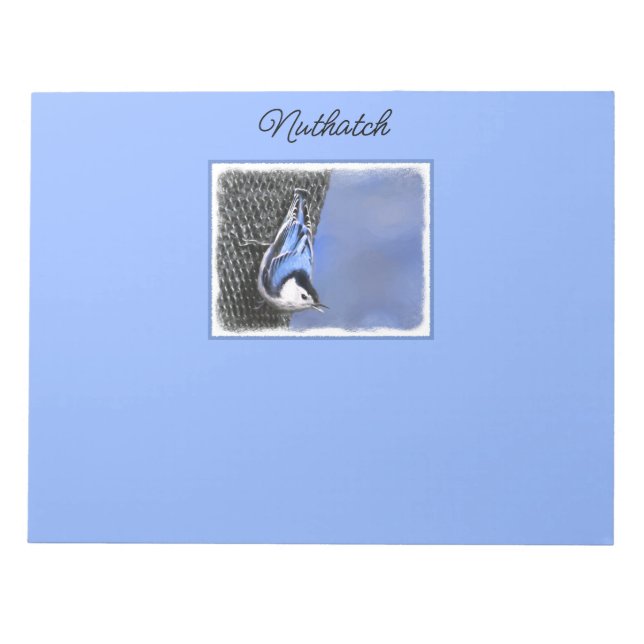 Vitbröstad nuthatch-målning Original Bird Art Anteckningsblock (Framsida)