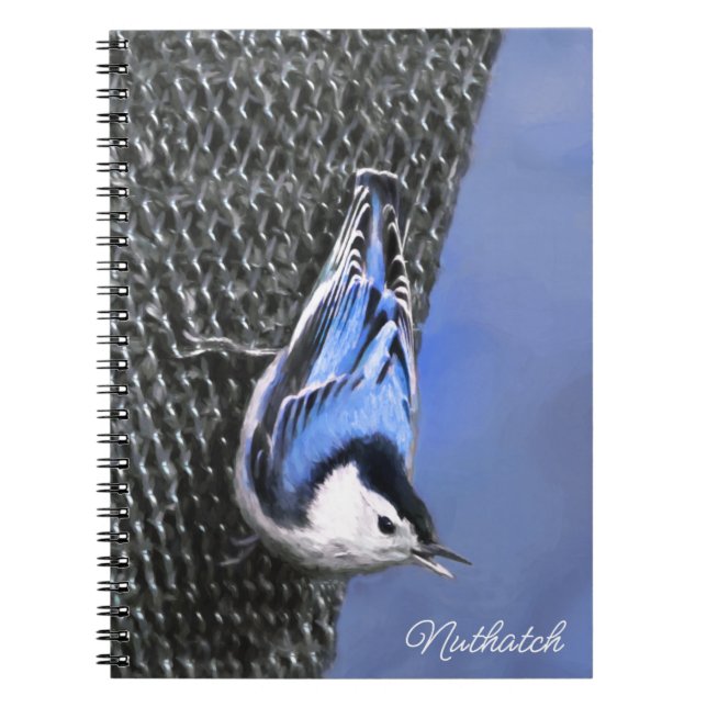 Vitbröstad nuthatch-målning Original Bird Art Anteckningsbok (Framsidan)
