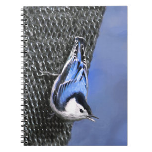 Vitbröstad nuthatch-målning Original Bird Art Anteckningsbok