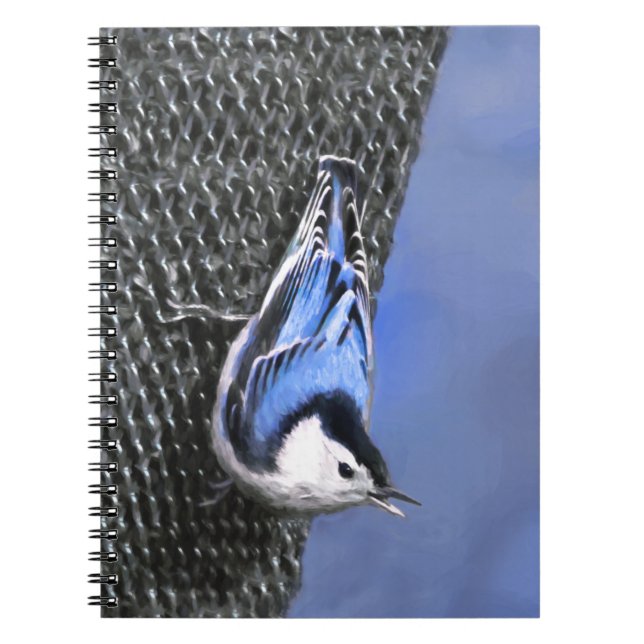 Vitbröstad nuthatch-målning Original Bird Art Anteckningsbok (Framsidan)