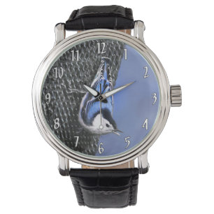 Vitbröstad nuthatch-målning Original Bird Art Armbandsur