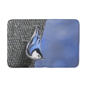 Vitbröstad nuthatch-målning Original Bird Art Badrumsmatta