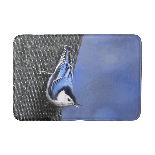 Vitbröstad nuthatch-målning Original Bird Art Badrumsmatta (Framsidan)