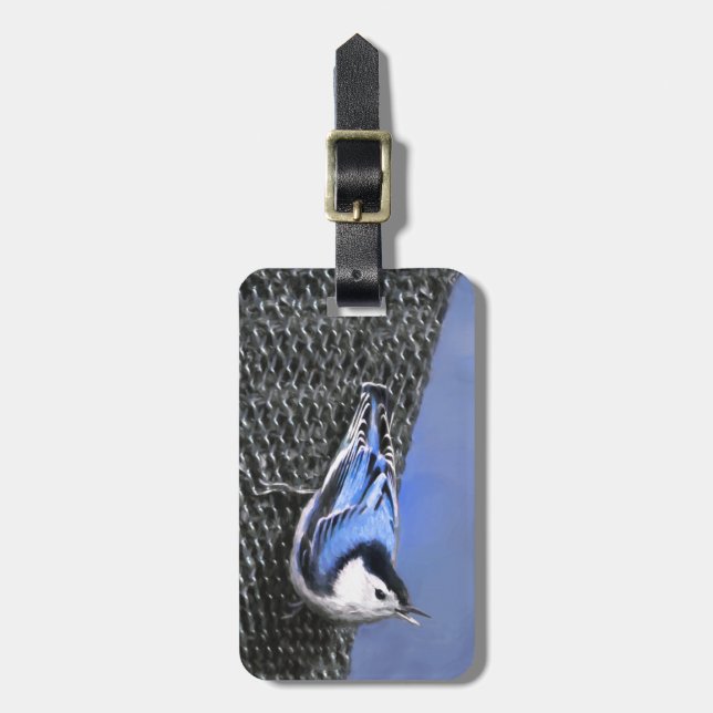 Vitbröstad nuthatch-målning Original Bird Art Bagagebricka (Vertikal Framsida)