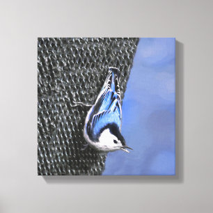 Vitbröstad nuthatch-målning Original Bird Art Canvastryck