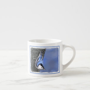 Vitbröstad nuthatch-målning Original Bird Art Espressomugg