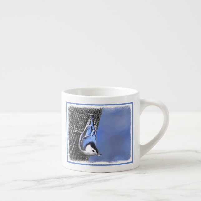 Vitbröstad nuthatch-målning Original Bird Art Espressomugg (Höger)