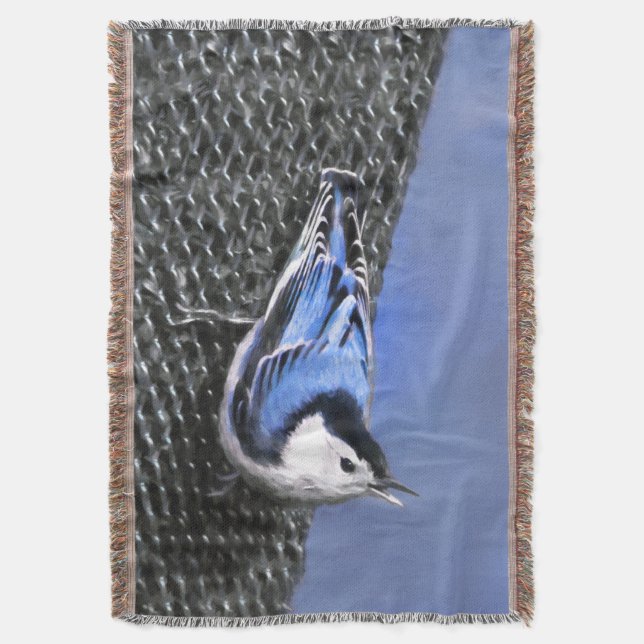 Vitbröstad nuthatch-målning Original Bird Art Filt (Framsidan Vertikal)