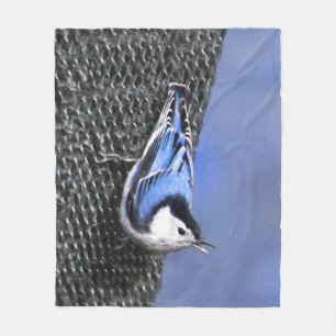 Vitbröstad nuthatch-målning Original Bird Art Fleecefilt