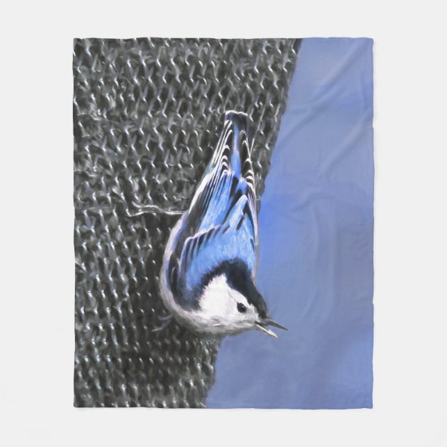 Vitbröstad nuthatch-målning Original Bird Art Fleecefilt (Framsidan)